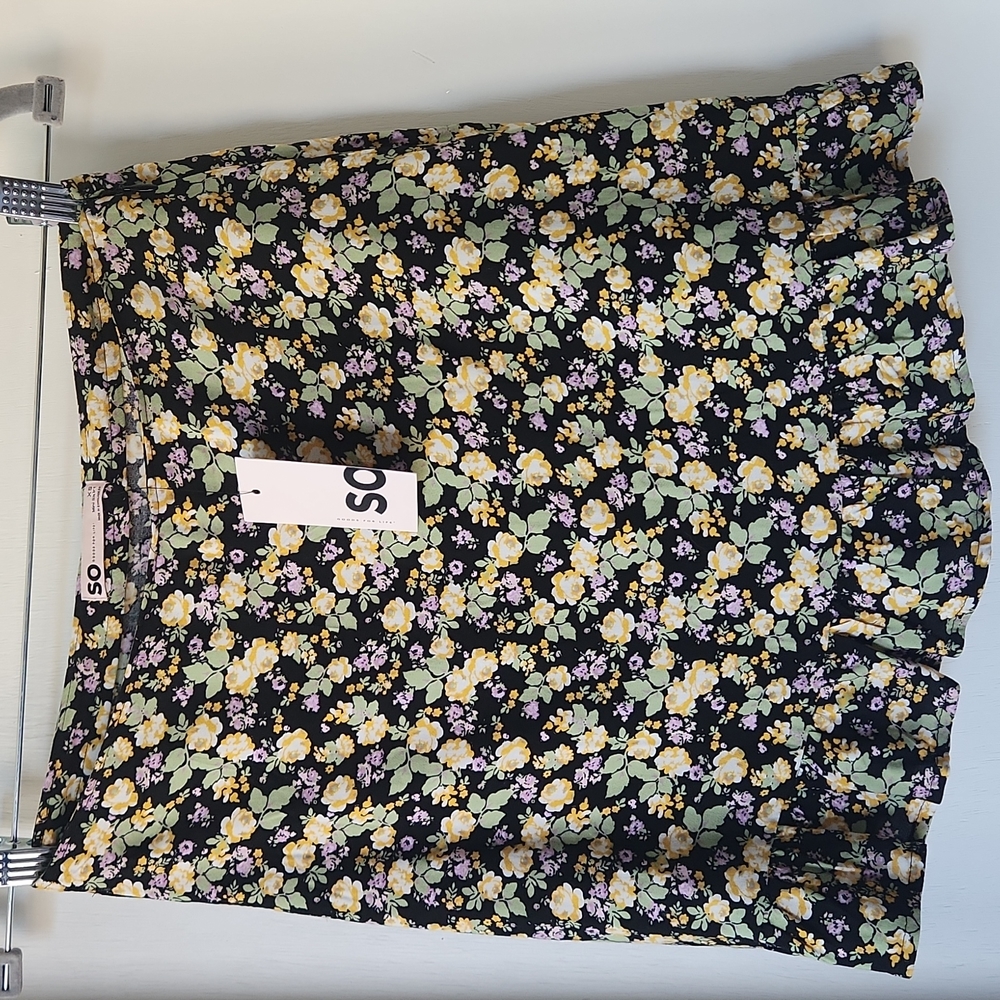 So Black yellow purple green Floral Mini Skirt Size XS